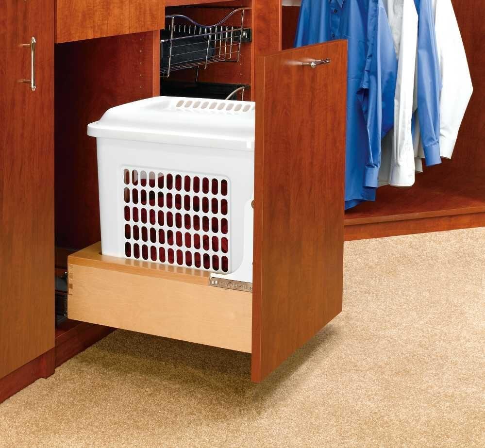 Rev-A-Shelf - 14-1/4" Maple Hamper Bottom Mount Rev-A-Motion with Polymer Bin