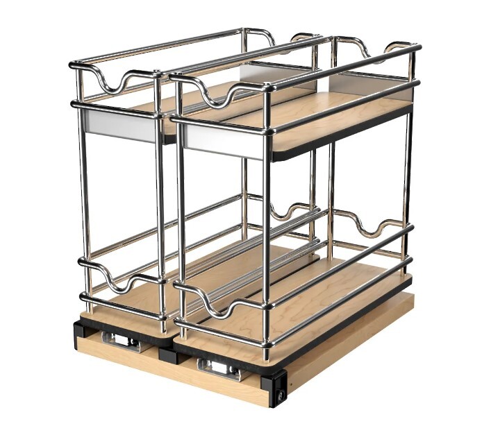 Rev-A-Shelf - 9" Two-Shelf Double Wide Wire Wall Upright Pullout